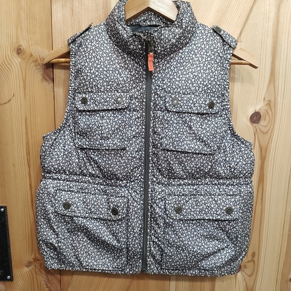 Girls Gap Puffer Vest Sz XXL 14/16 Sleeveless Floral Gray White Inner Pockets